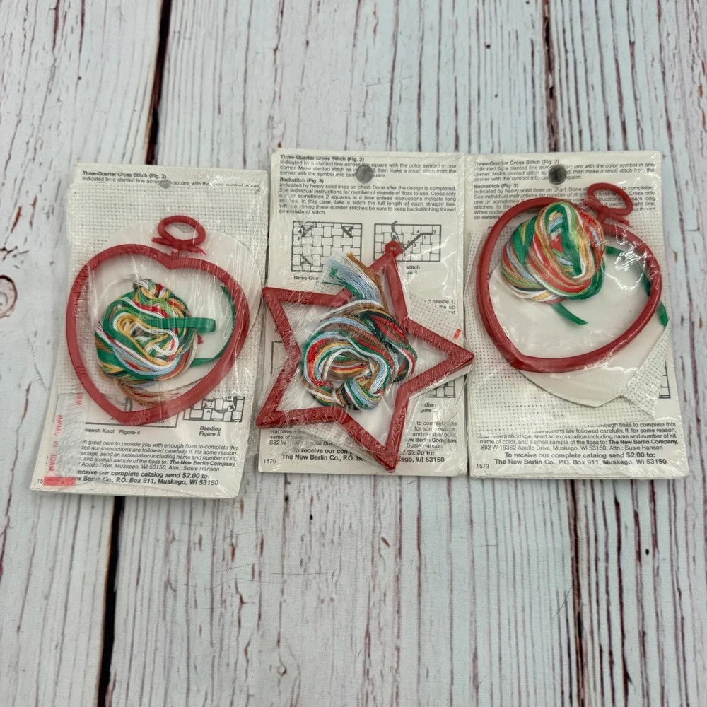 Vintage New Berlin Co Christmas Ornament Cross Stitch Kit Lot 3 Chicken Rooster
